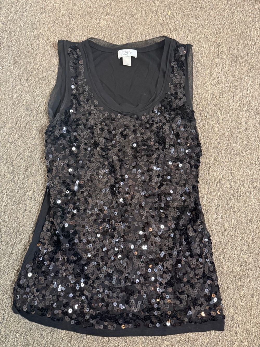 LOFT Black Sequin Sleeveless Tank